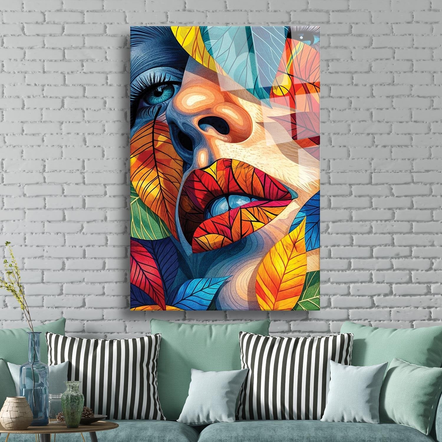 Mozaik Kadın Portre Serisi Cam Tablo