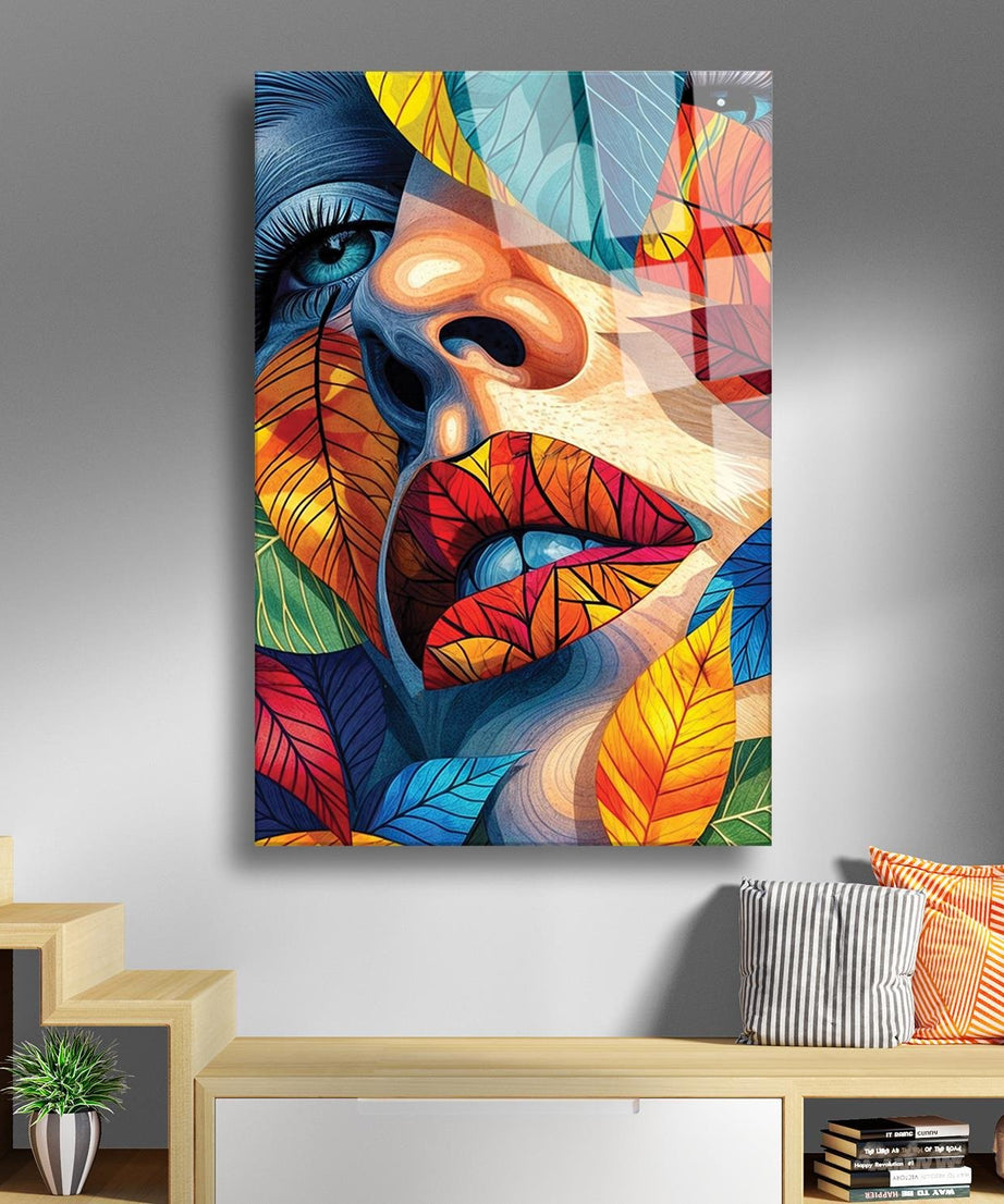 Mozaik Kadın Portre Serisi Cam Tablo