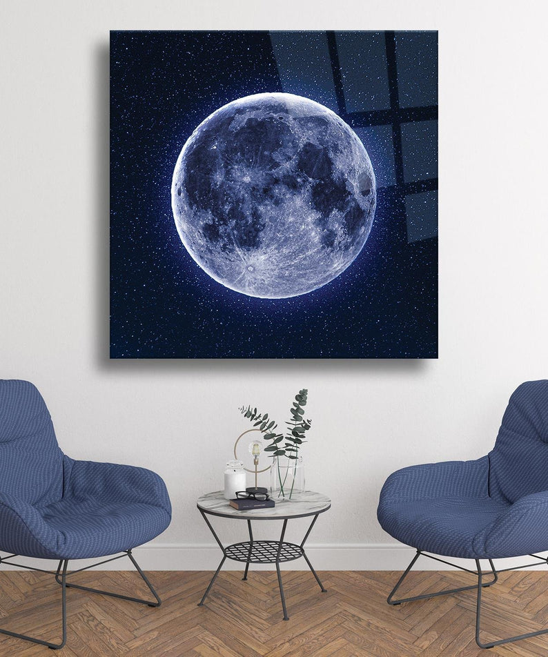 Neon Ay Temalı Cam Tablo