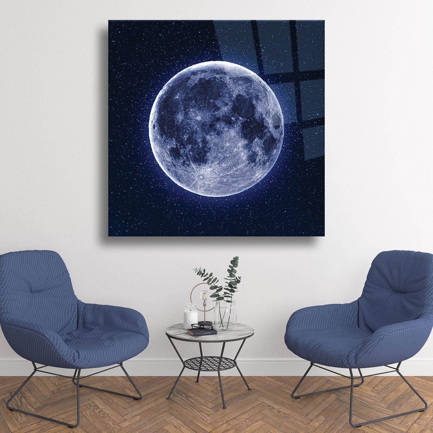 Neon Ay Temalı Cam Tablo