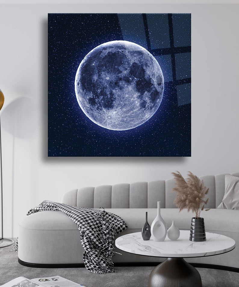 Neon Ay Temalı Cam Tablo