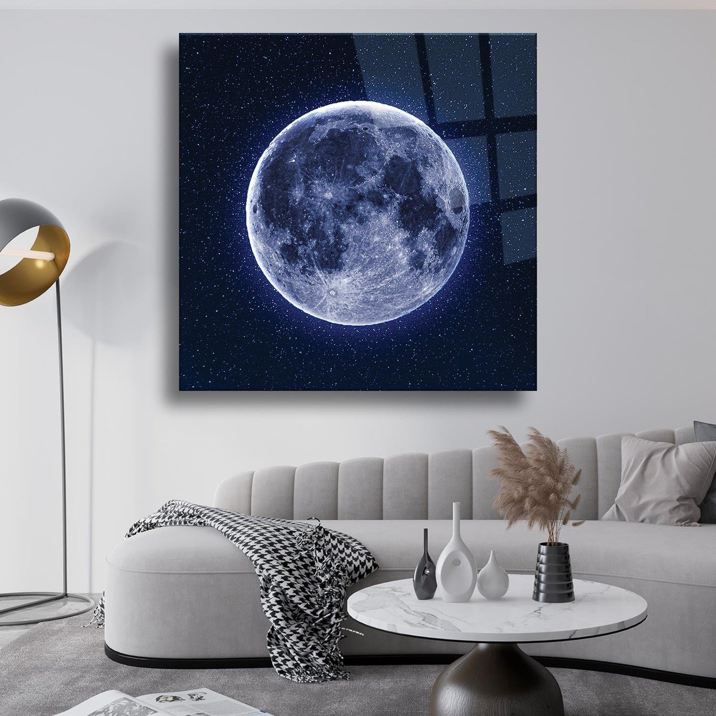 Neon Ay Temalı Cam Tablo