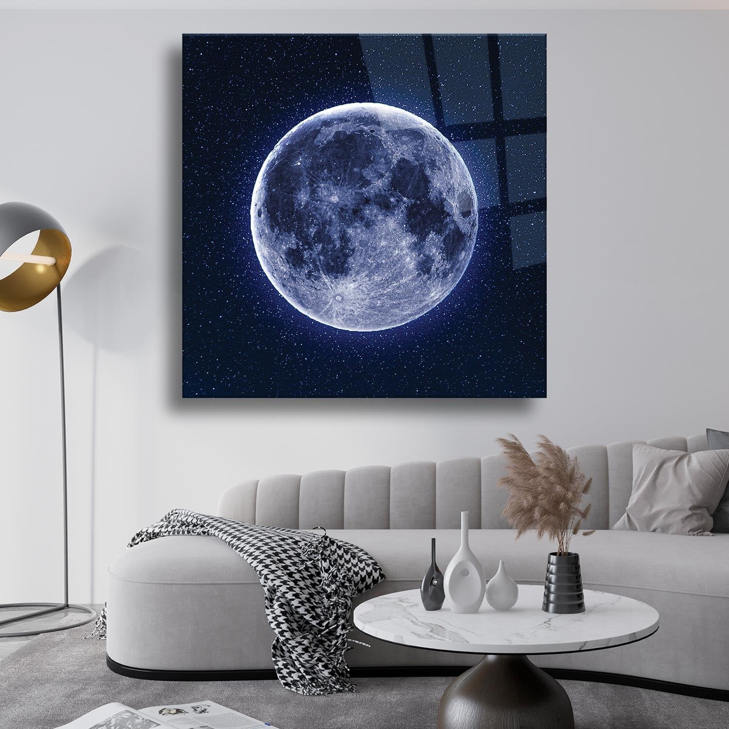 Neon Ay Temalı Cam Tablo