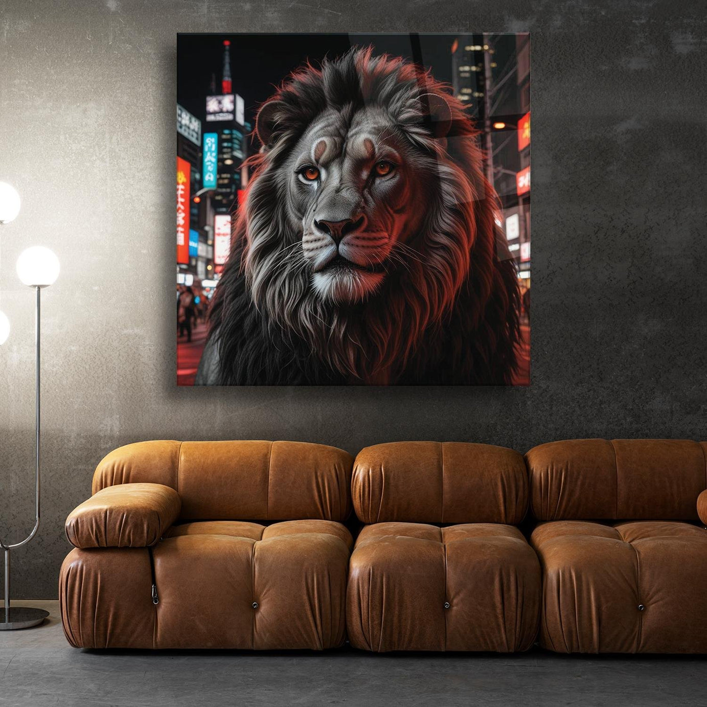Portre Aslan Temalı Cam Tablo