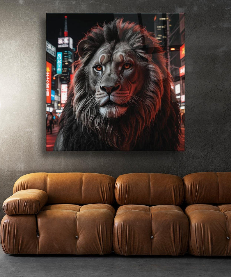 Portre Aslan Temalı Cam Tablo