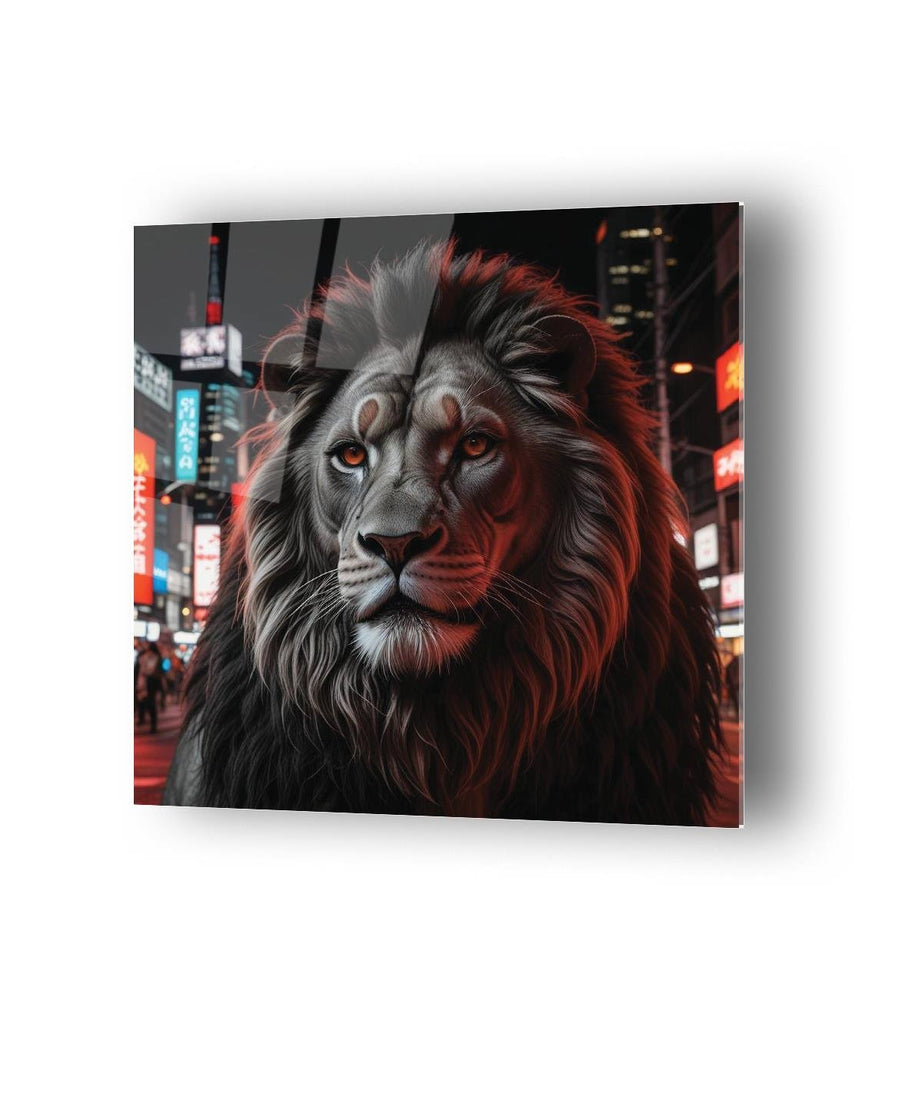 Portre Aslan Temalı Cam Tablo