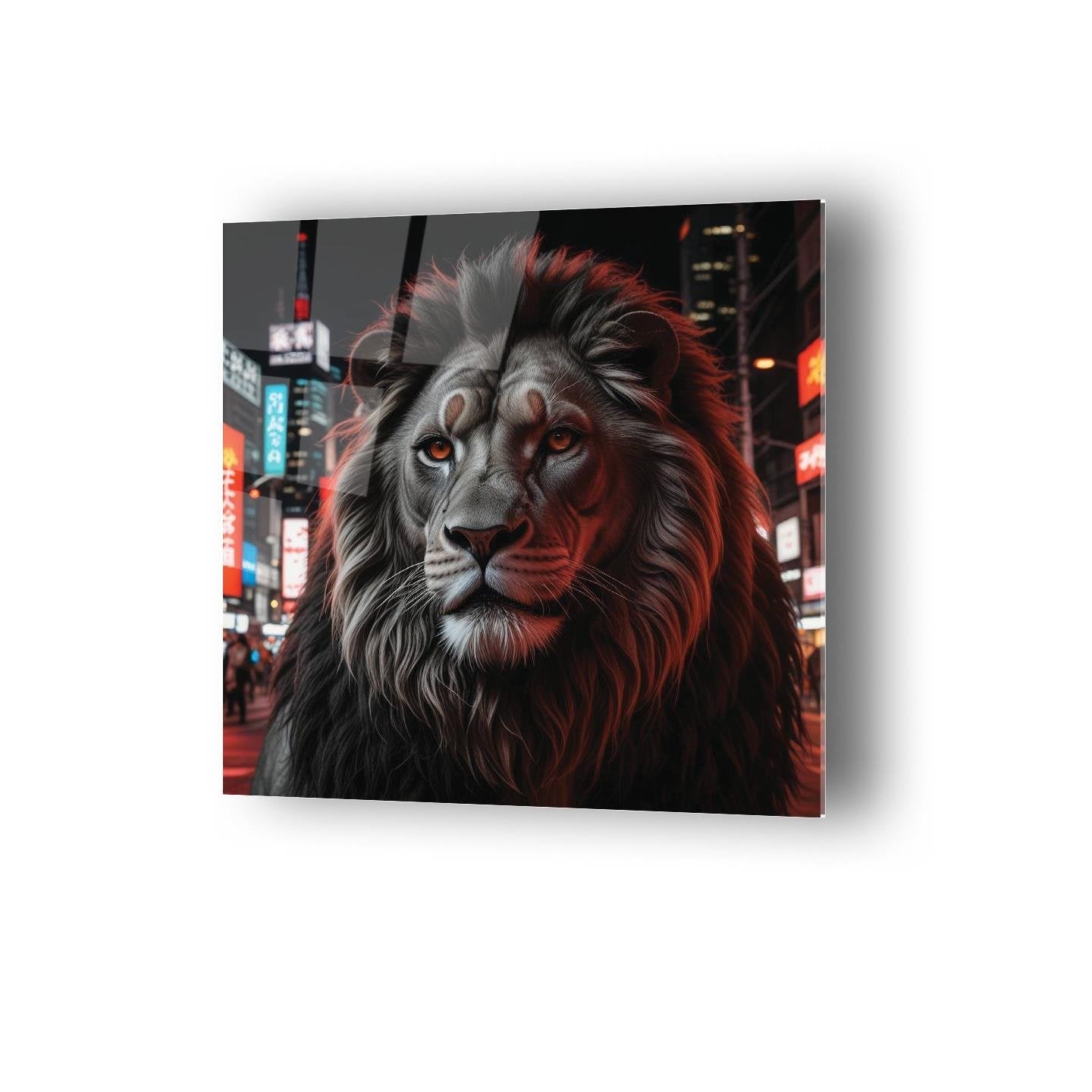 Portre Aslan Temalı Cam Tablo