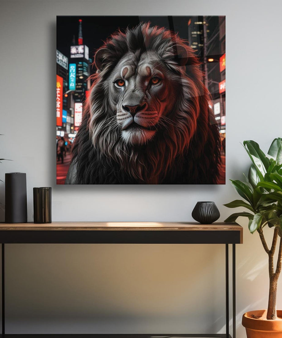 Portre Aslan Temalı Cam Tablo