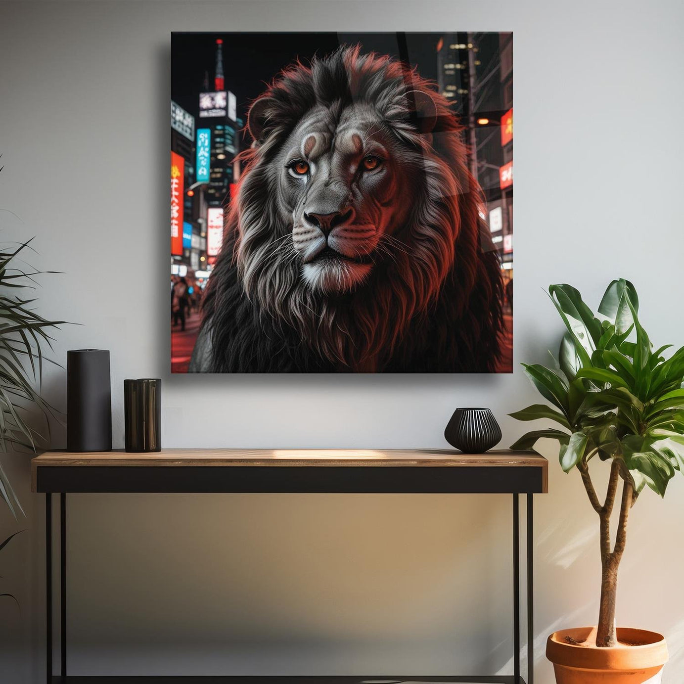 Portre Aslan Temalı Cam Tablo