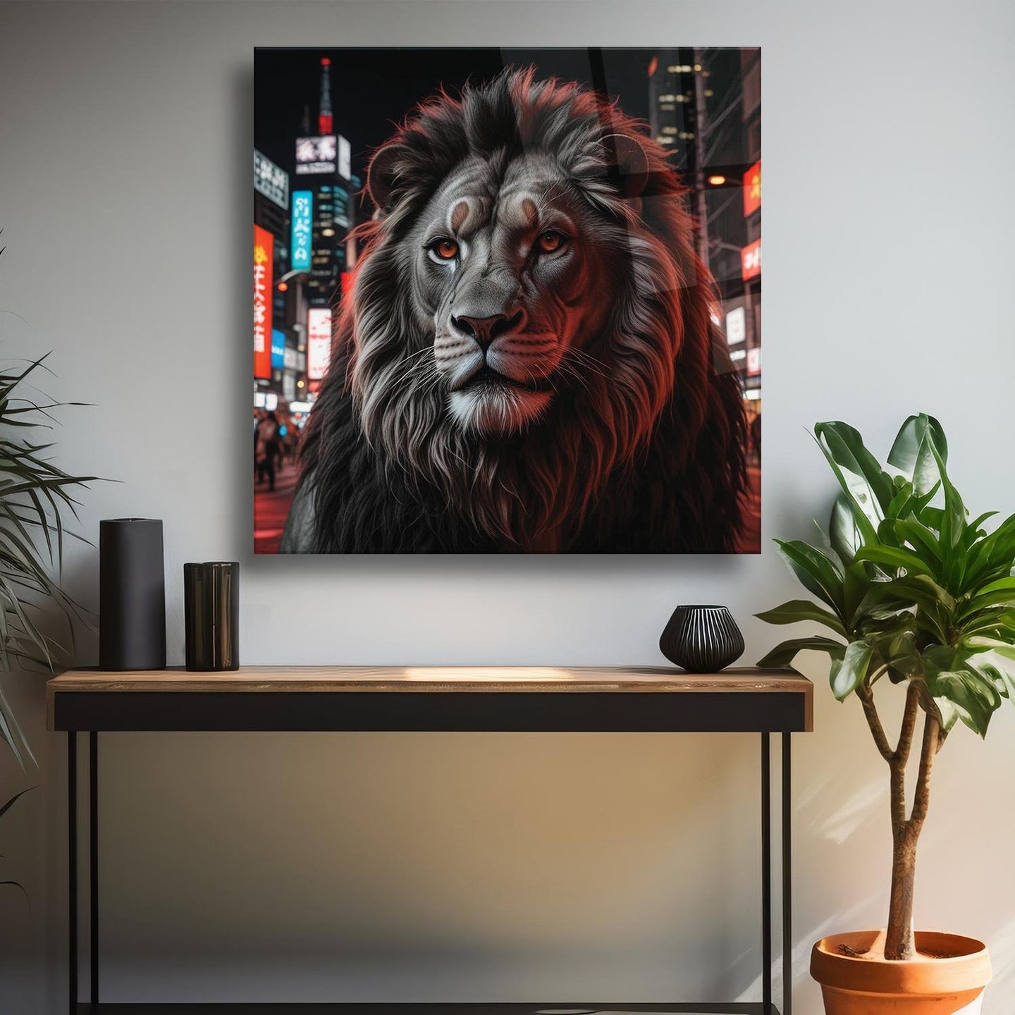 Portre Aslan Temalı Cam Tablo