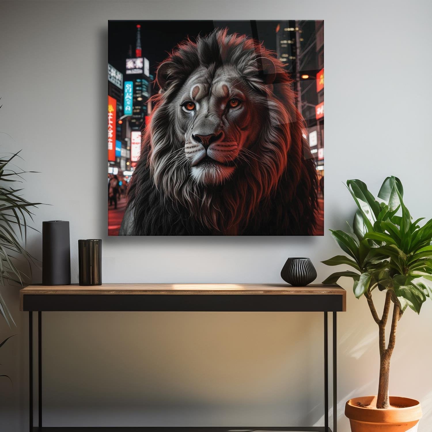 Portre Aslan Temalı Cam Tablo