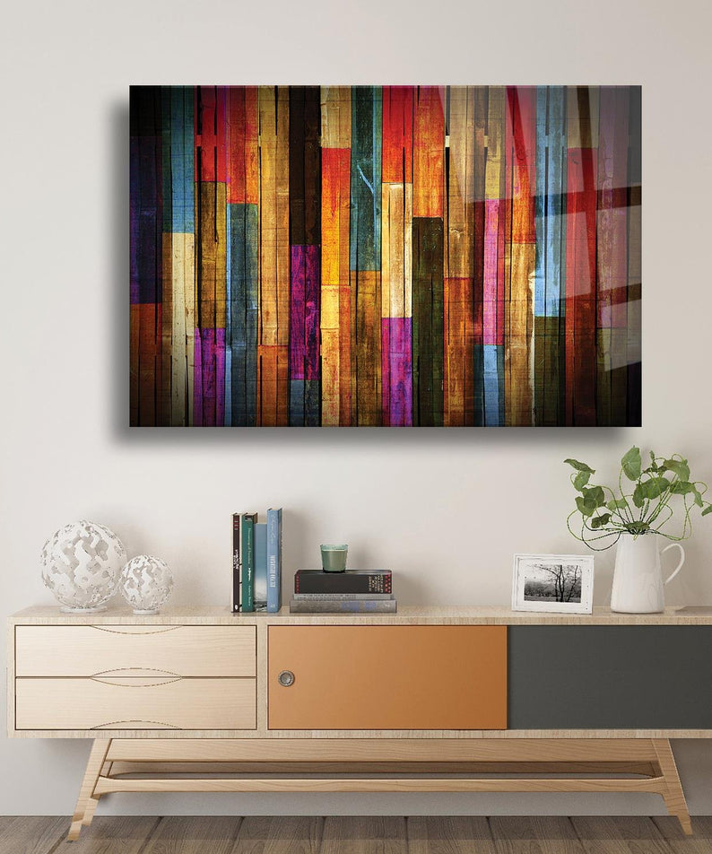 Renkli Çitler Temalı Cam Tablo