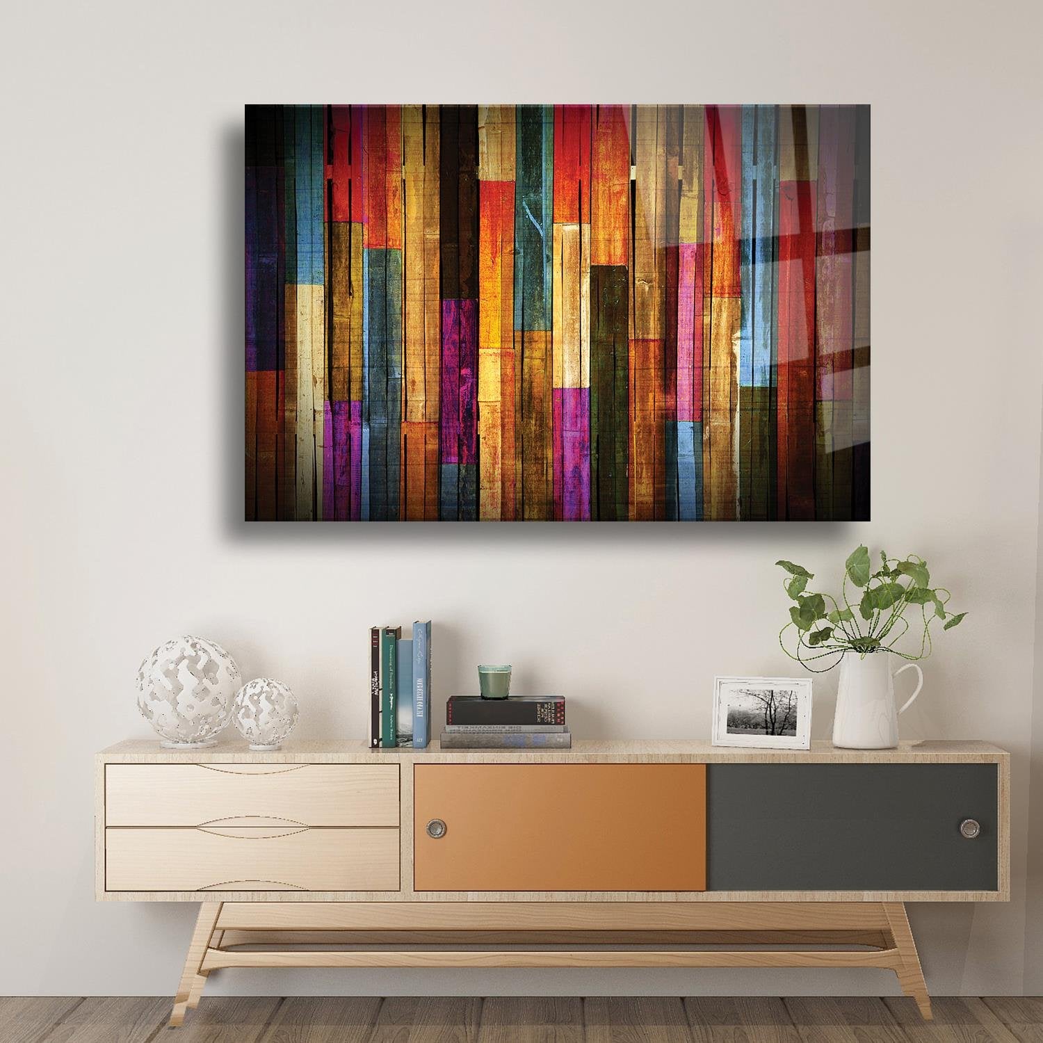 Renkli Çitler Temalı Cam Tablo