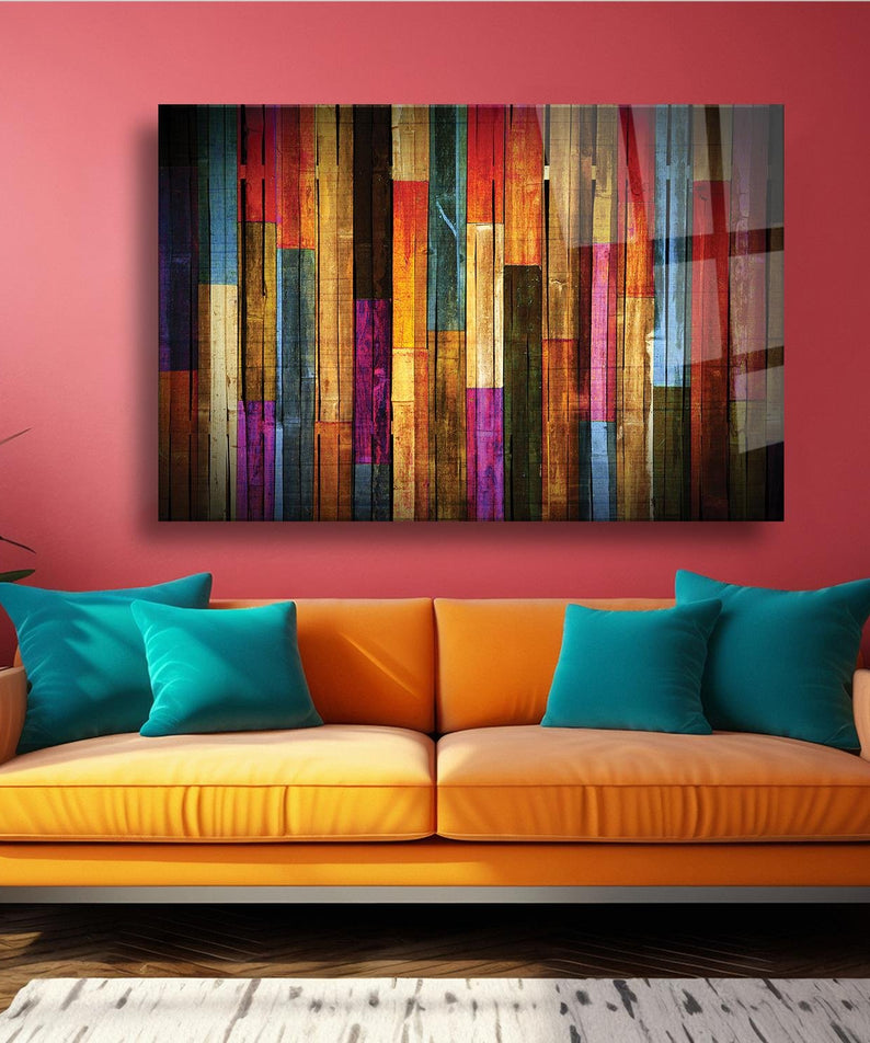 Renkli Çitler Temalı Cam Tablo