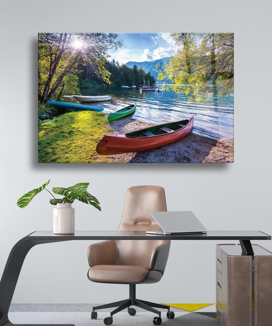 Renkli Kayıklar Temalı Cam Tablo