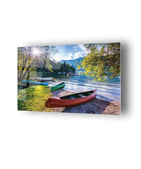 Renkli Kayıklar Temalı Cam Tablo