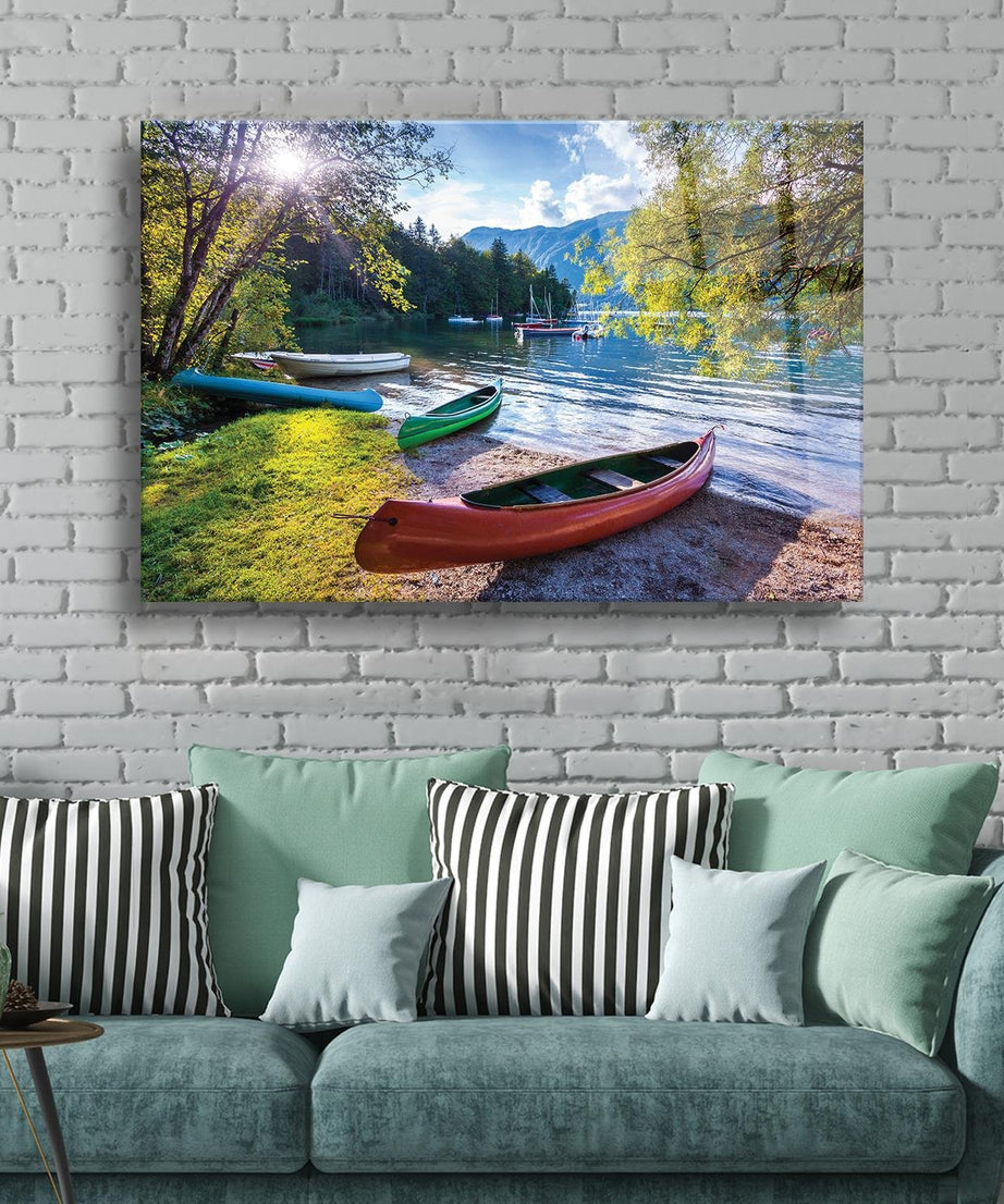 Renkli Kayıklar Temalı Cam Tablo