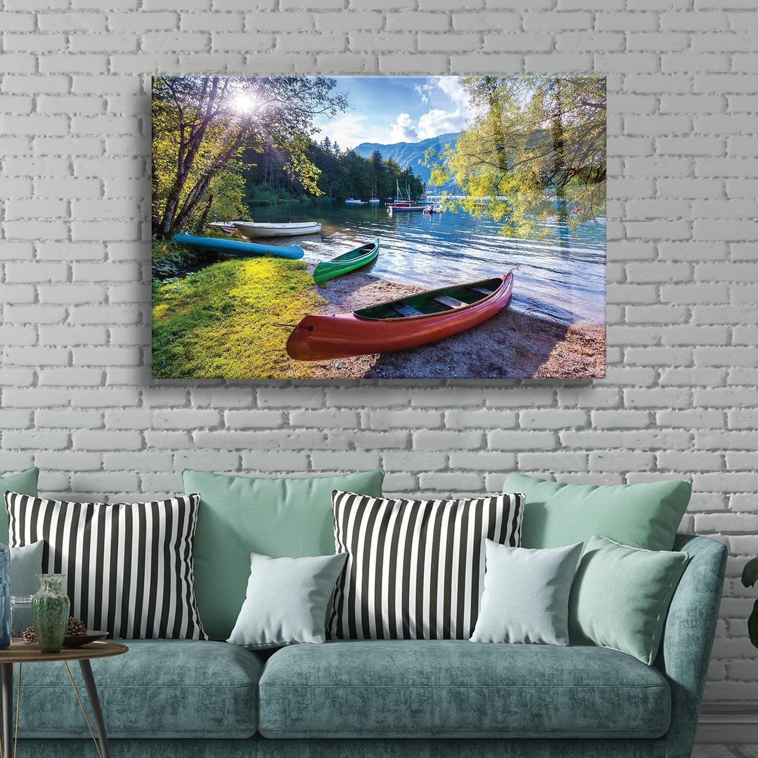 Renkli Kayıklar Temalı Cam Tablo