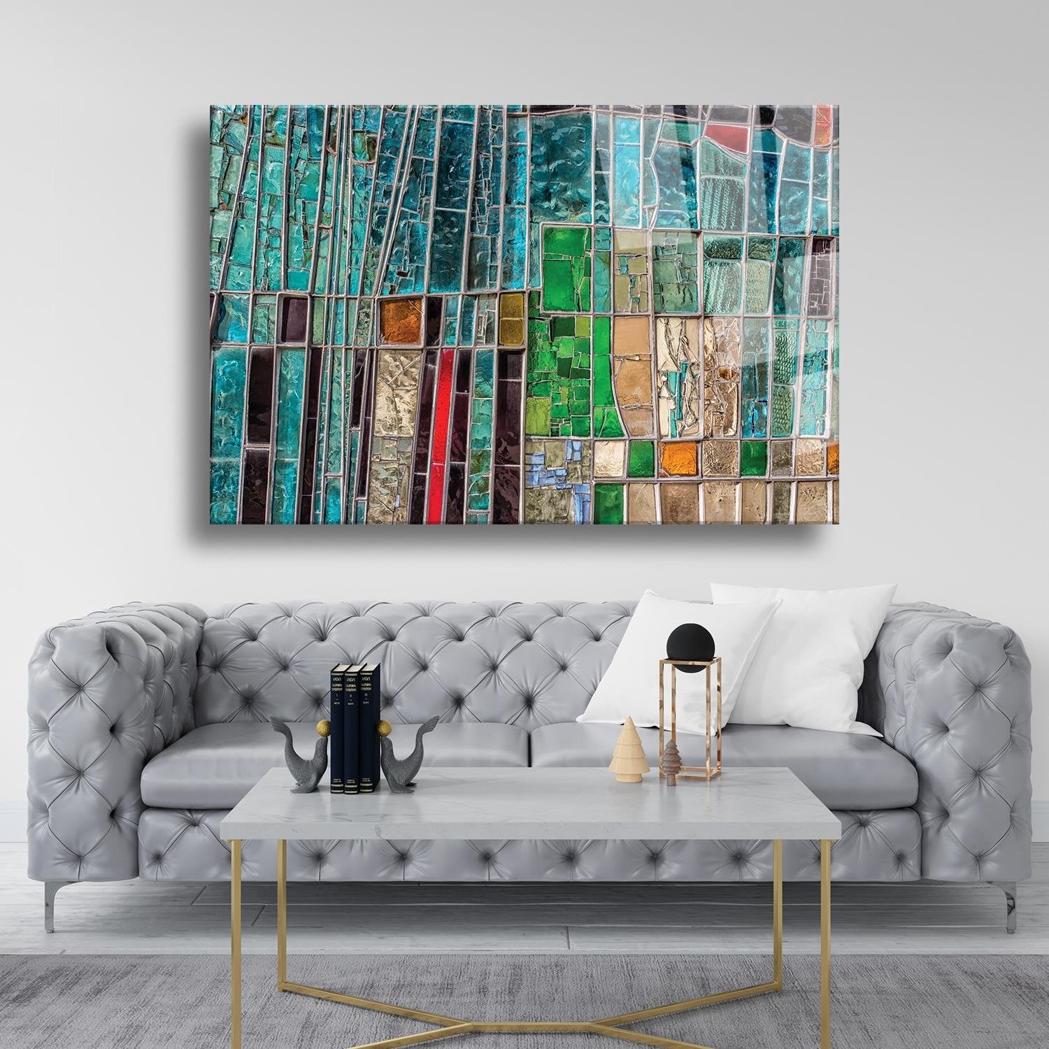 Renkli Kırık Camlar Temalı Dayanıklı Cam Tablo