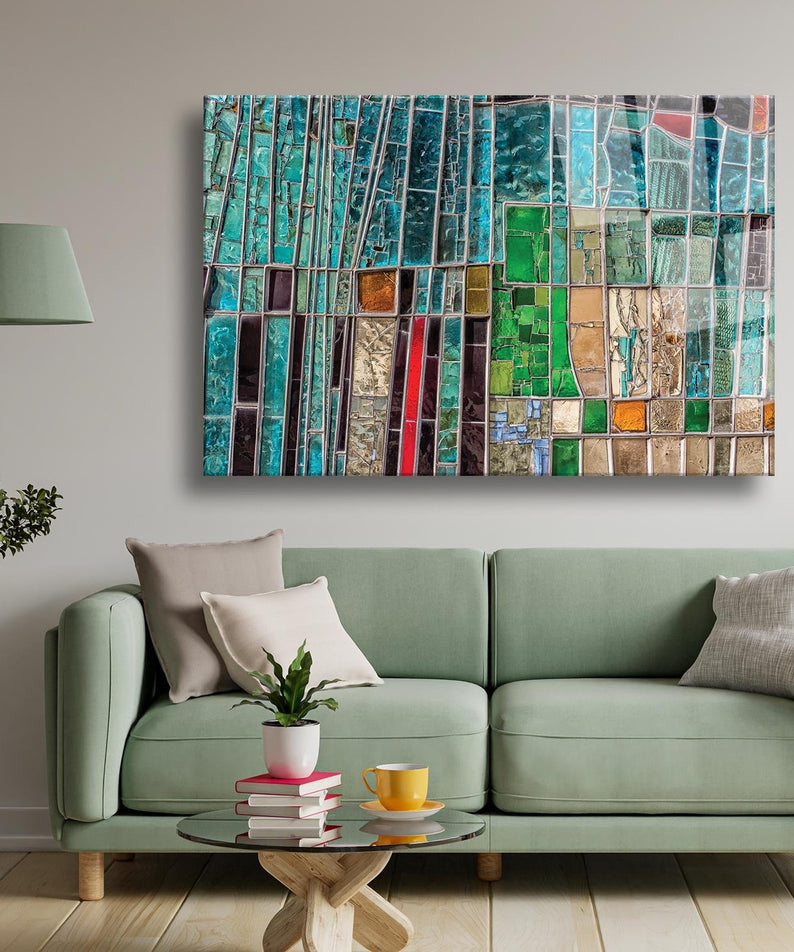 Renkli Kırık Camlar Temalı Dayanıklı Cam Tablo