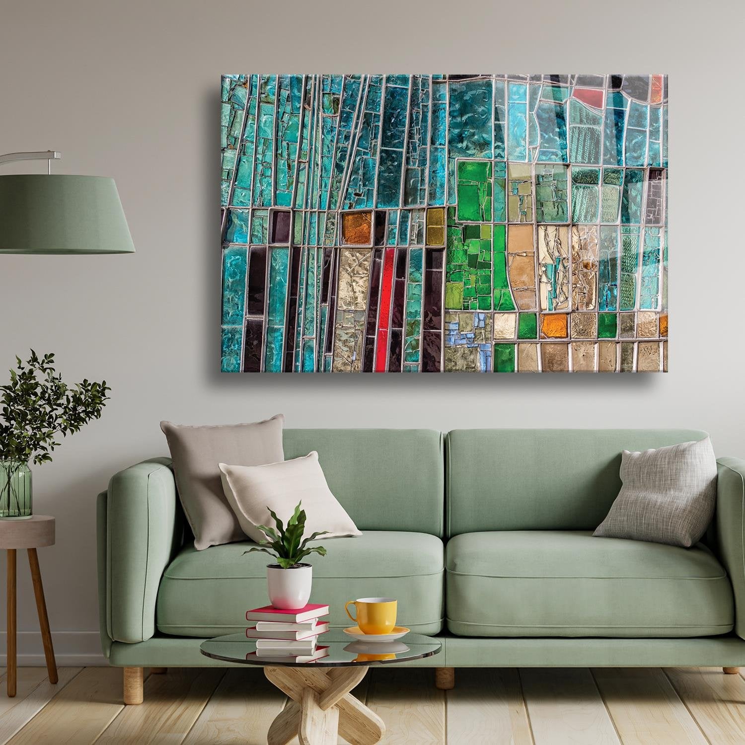 Renkli Kırık Camlar Temalı Dayanıklı Cam Tablo