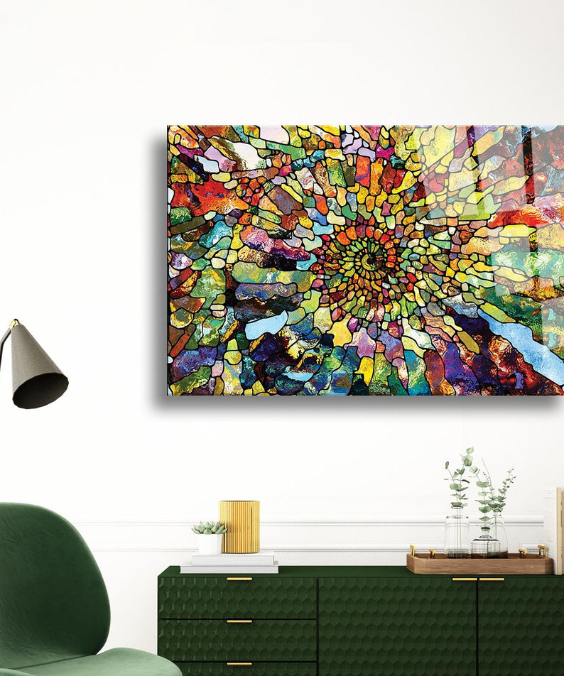 Renkli Mozaik Temalı Cam Tablo