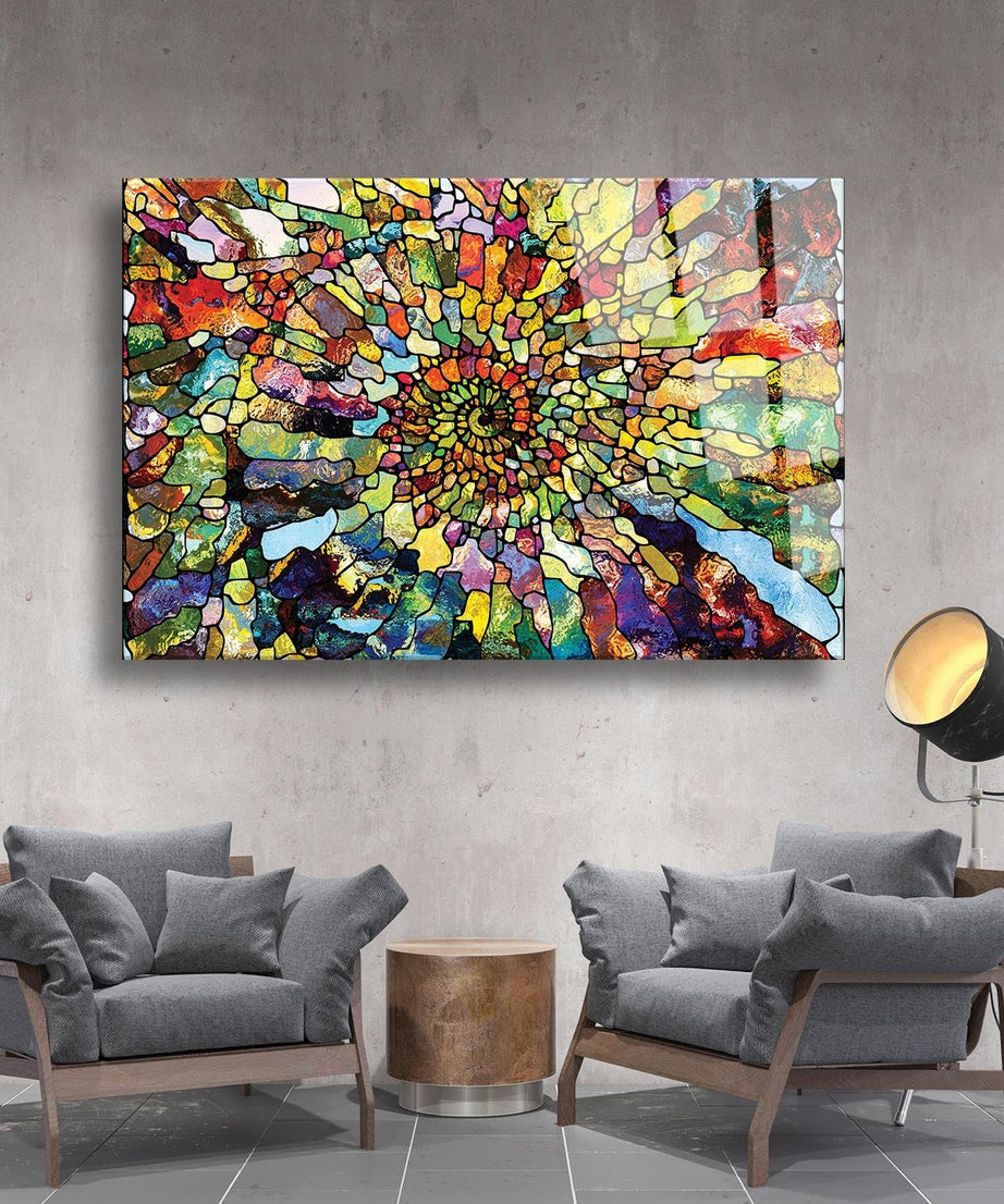 Renkli Mozaik Temalı Cam Tablo