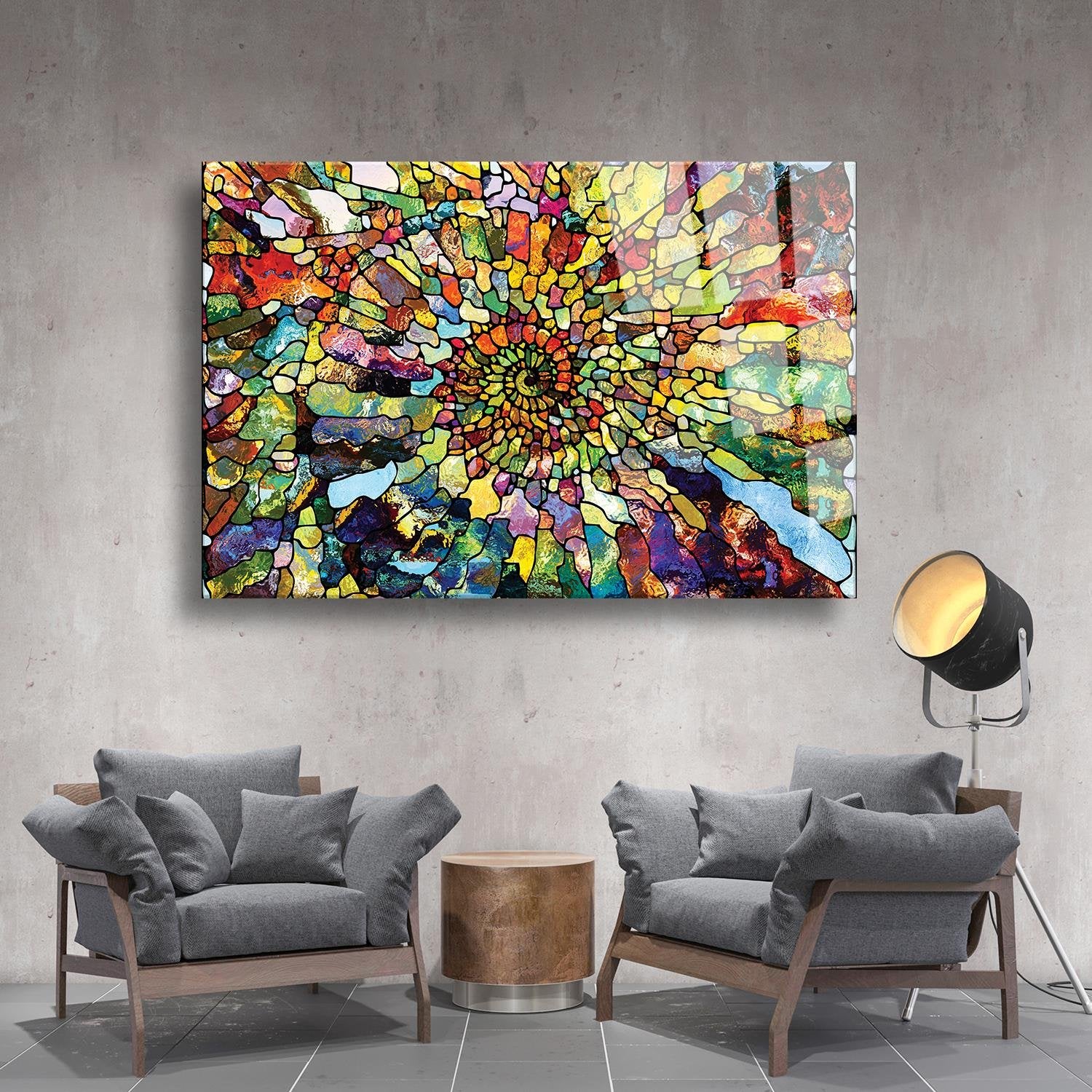 Renkli Mozaik Temalı Cam Tablo