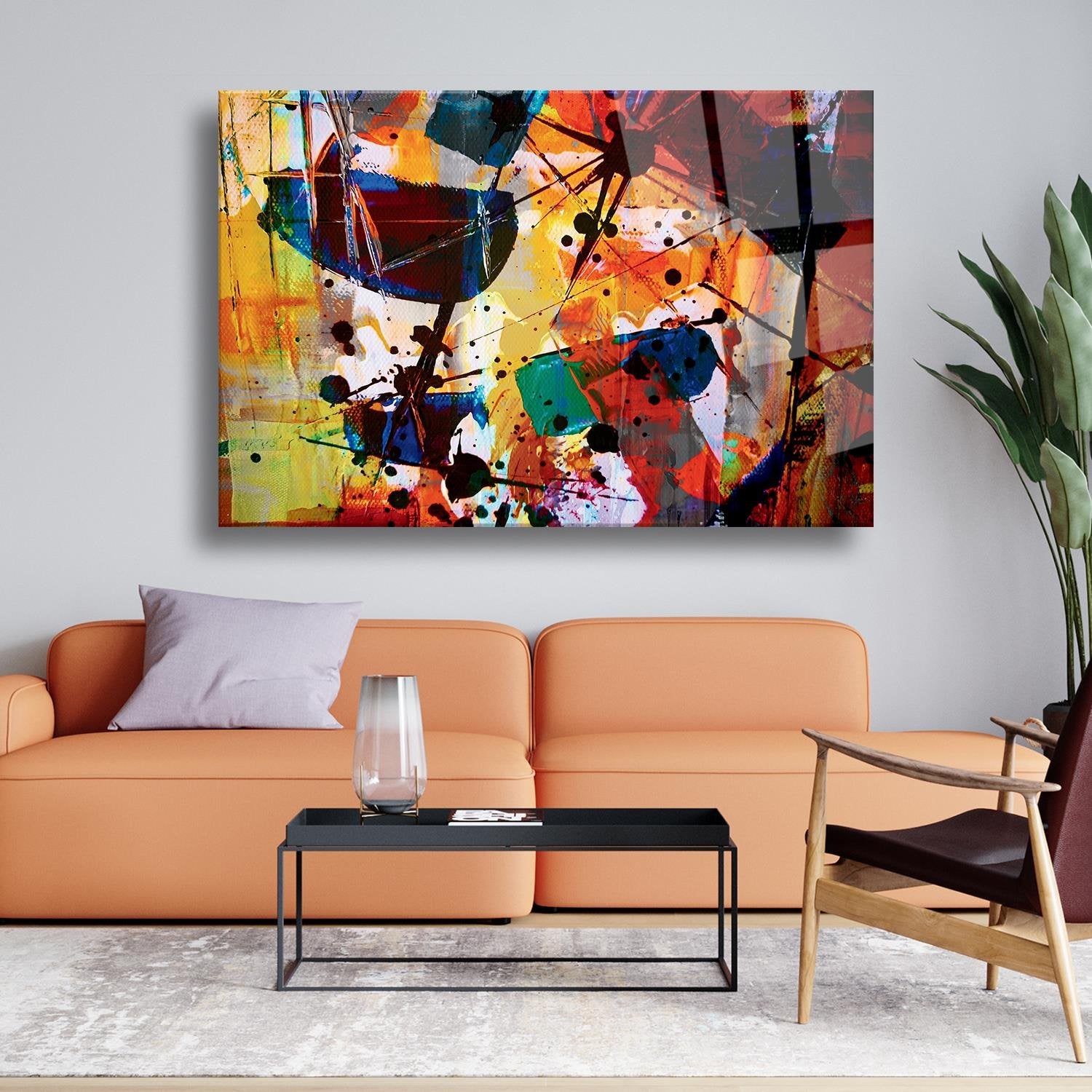 Renkli Sürrealist Temalı Cam Tablo