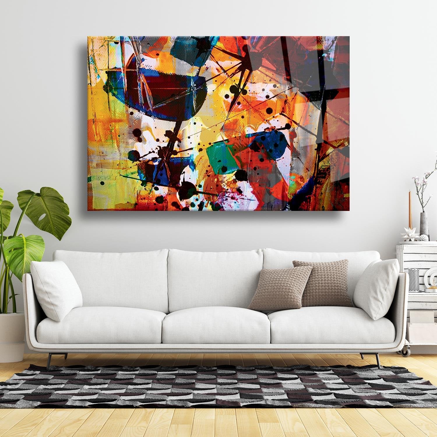 Renkli Sürrealist Temalı Cam Tablo