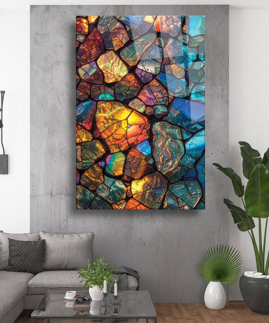 Renkli Taş Temalı Cam Tablo