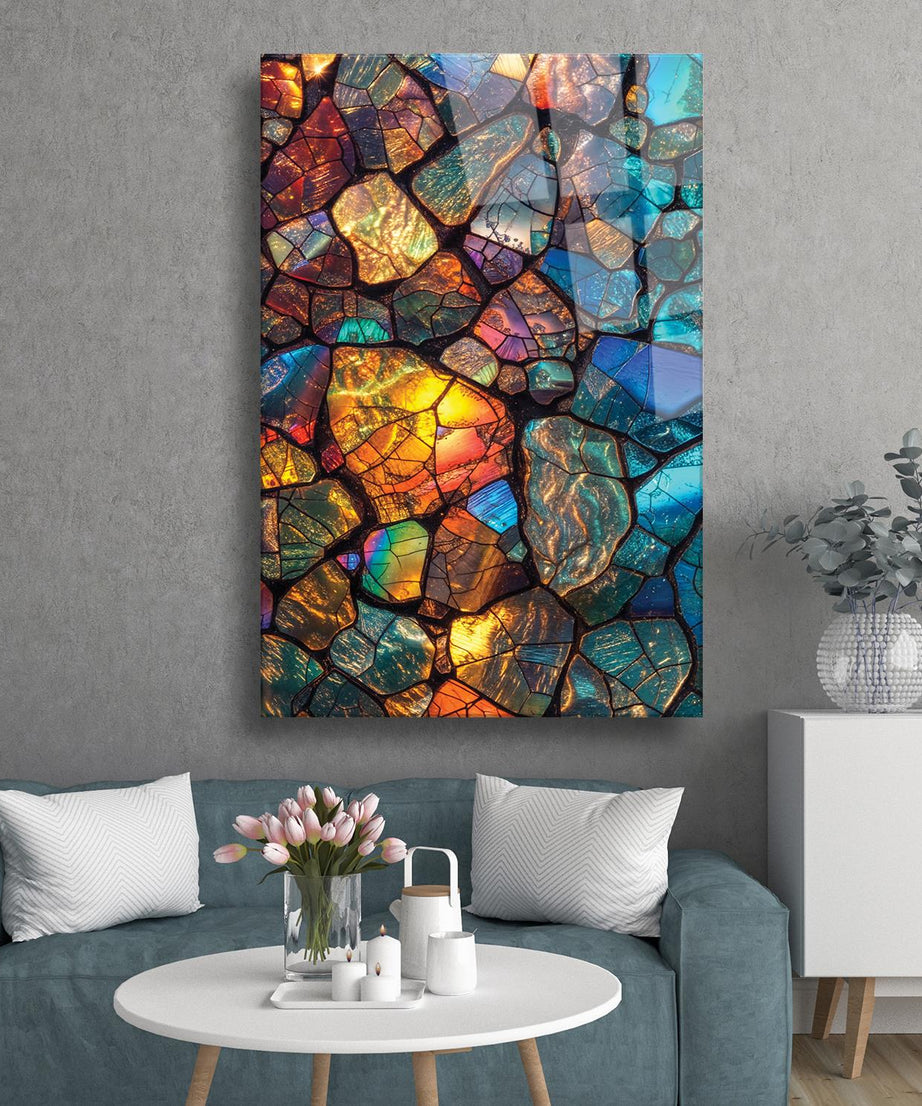 Renkli Taş Temalı Cam Tablo