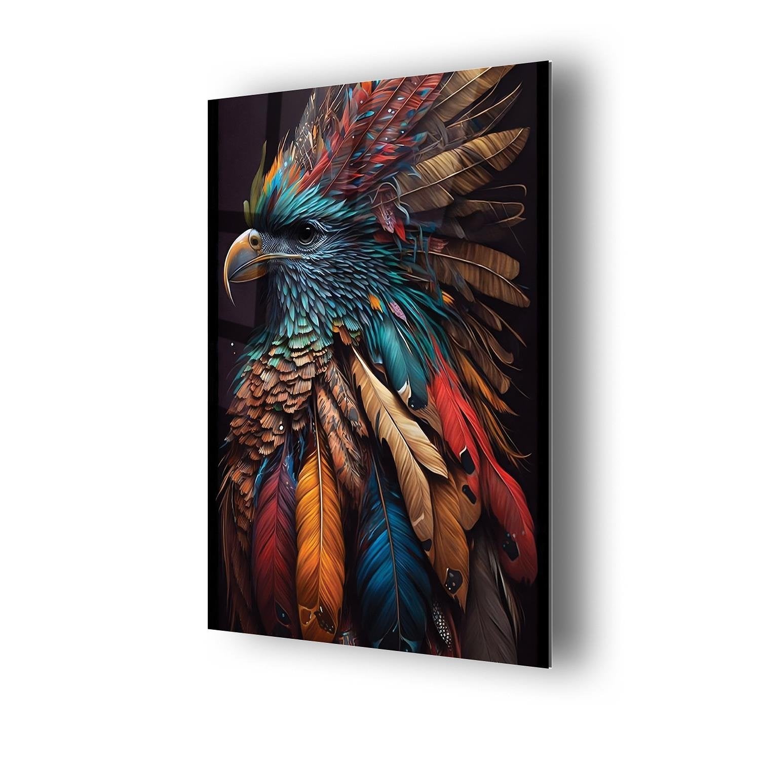 Renkli Tüylere Sahip Kuş Cam Tablo