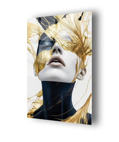Sanatsal Gold Temalı Kadın Portresi Cam Tablo
