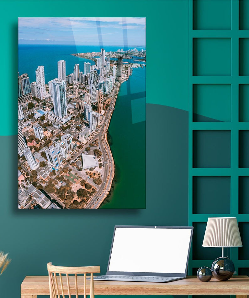 Şehir Ve Deniz Temalı Cam Tablo