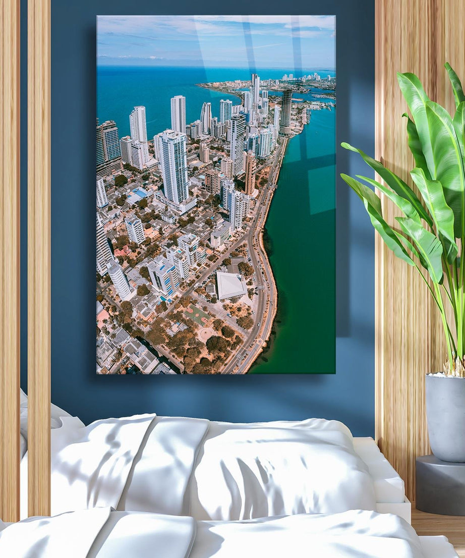 Şehir Ve Deniz Temalı Cam Tablo