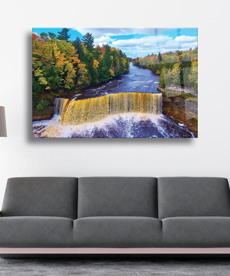 Şelale Orman Temalı Cam Tablo