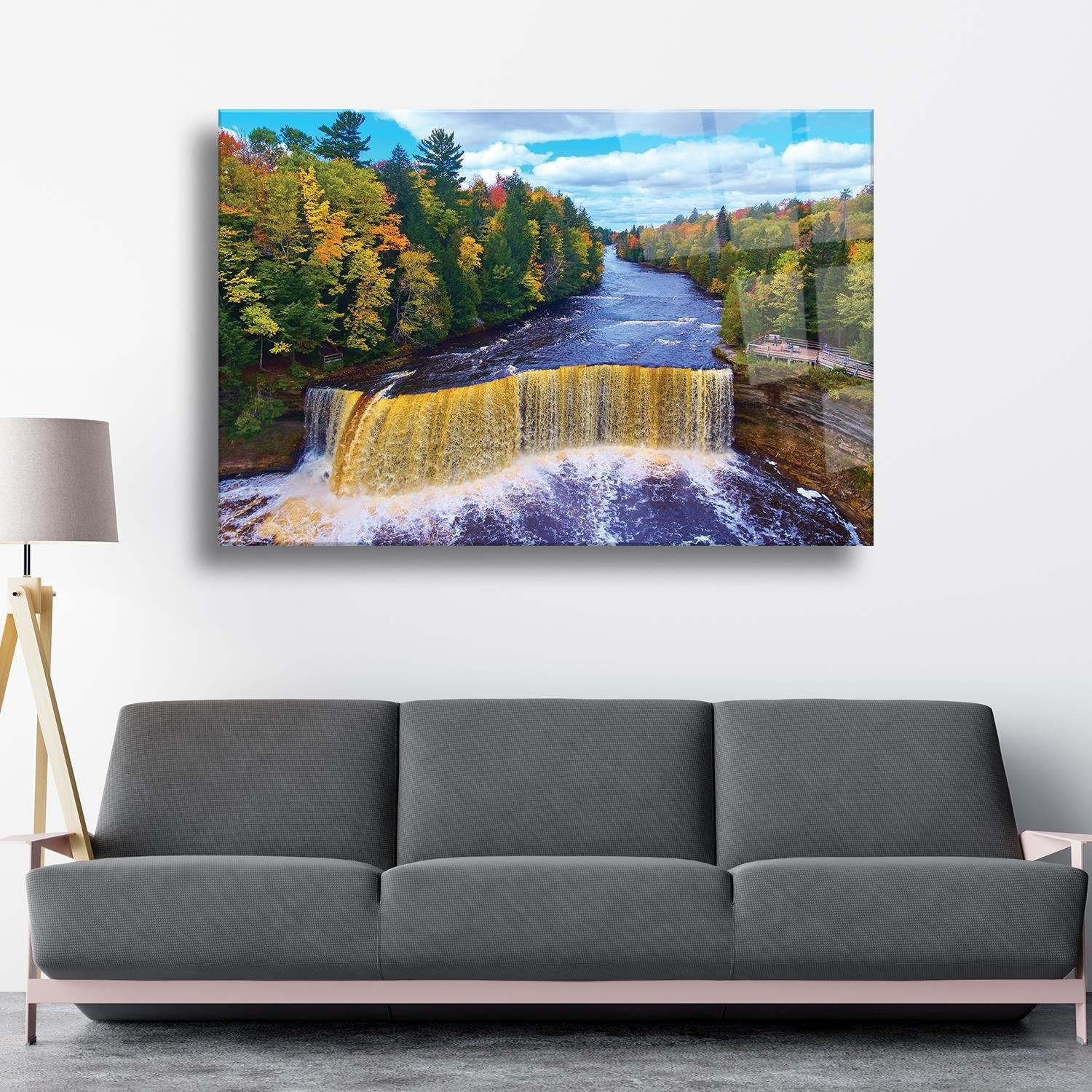 Şelale Orman Temalı Cam Tablo