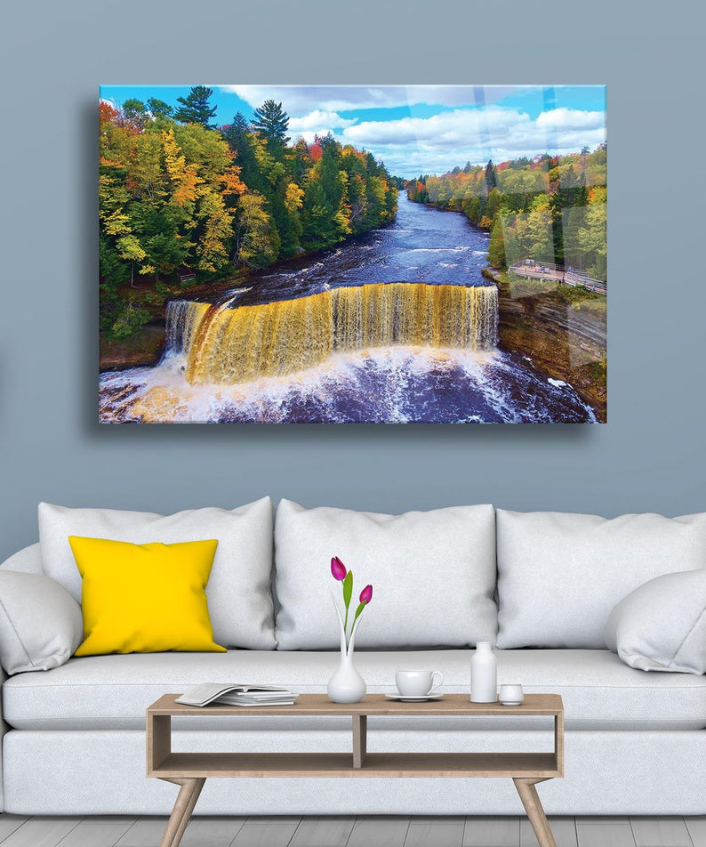 Şelale Orman Temalı Cam Tablo