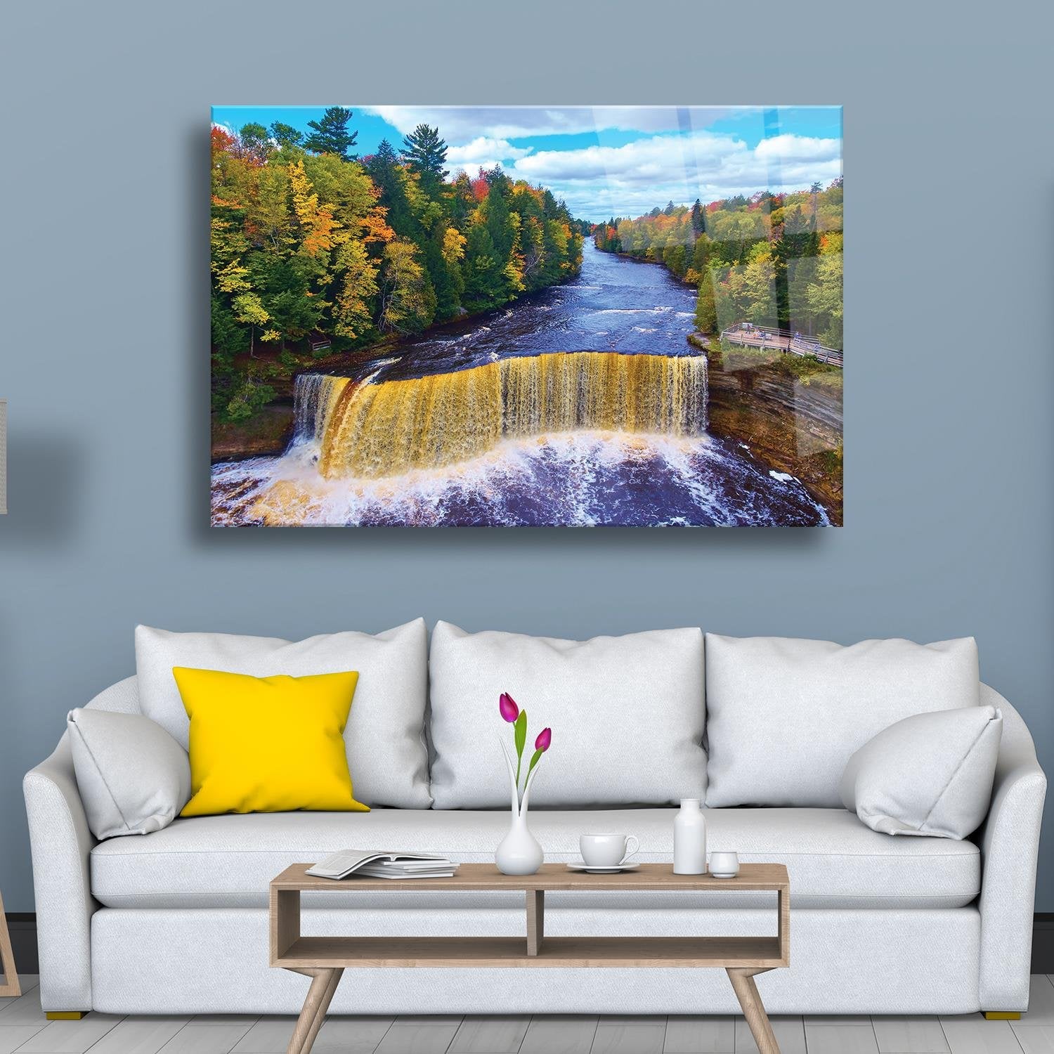 Şelale Orman Temalı Cam Tablo