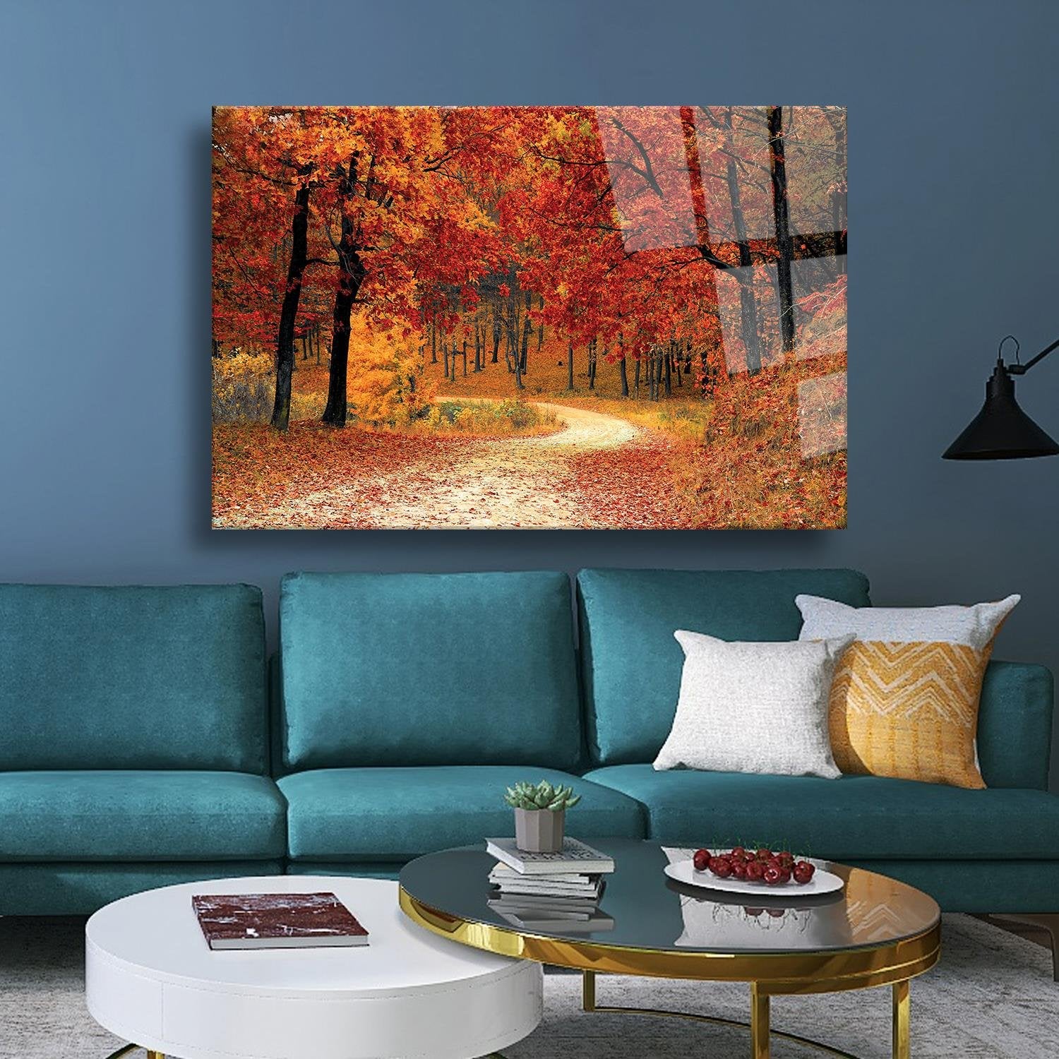 Sonbahar Ağaçları Temalı Cam Tablo