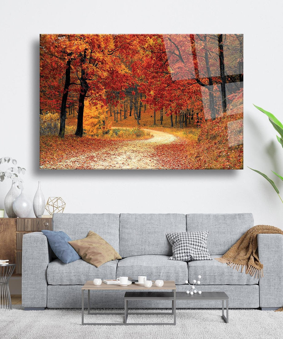 Sonbahar Ağaçları Temalı Cam Tablo