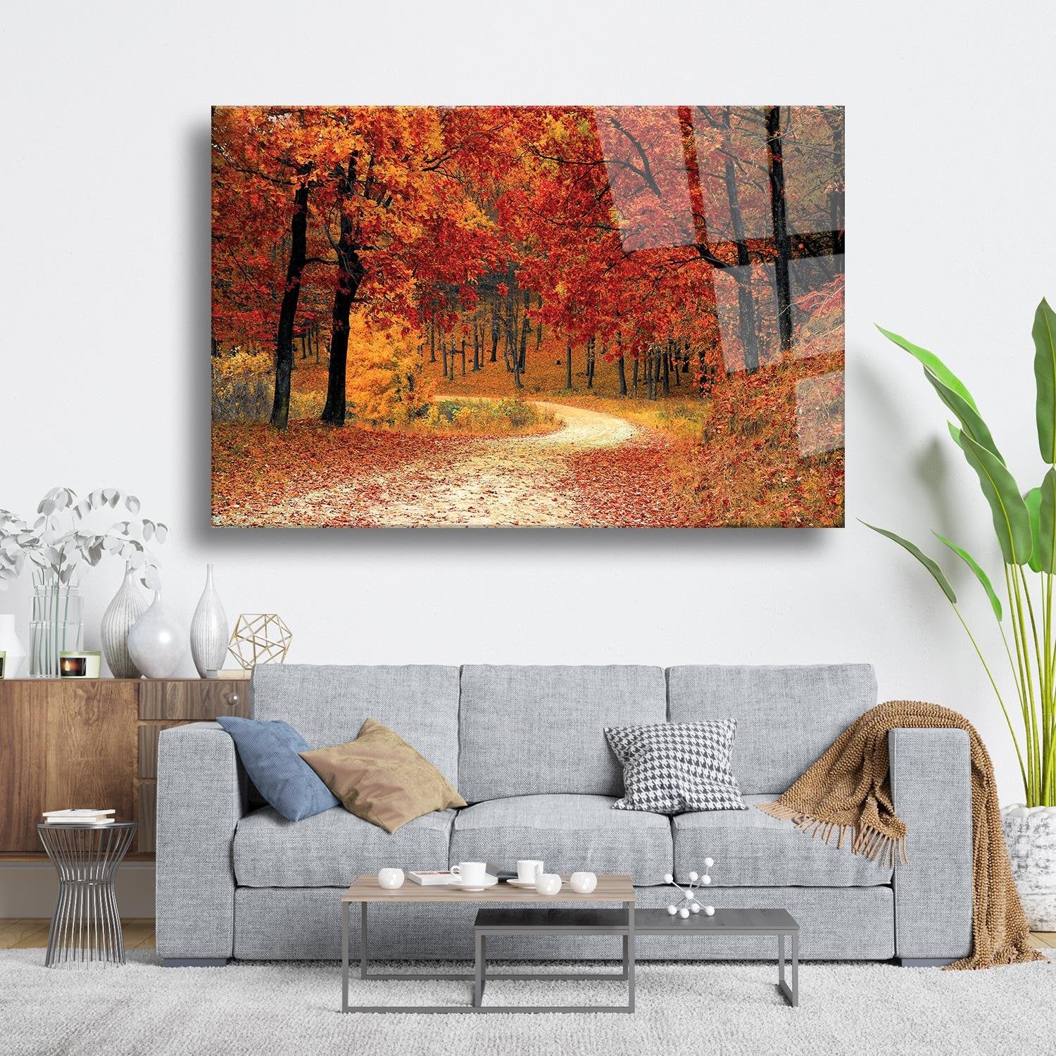 Sonbahar Ağaçları Temalı Cam Tablo