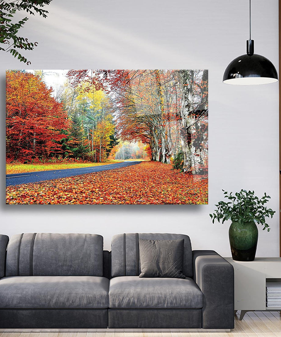 Sonbahar Yol Temalı Cam Tablo