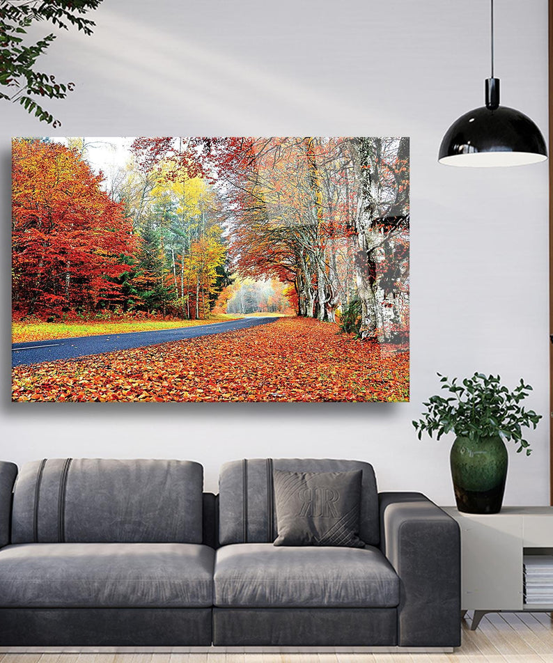 Sonbahar Yol Temalı Cam Tablo