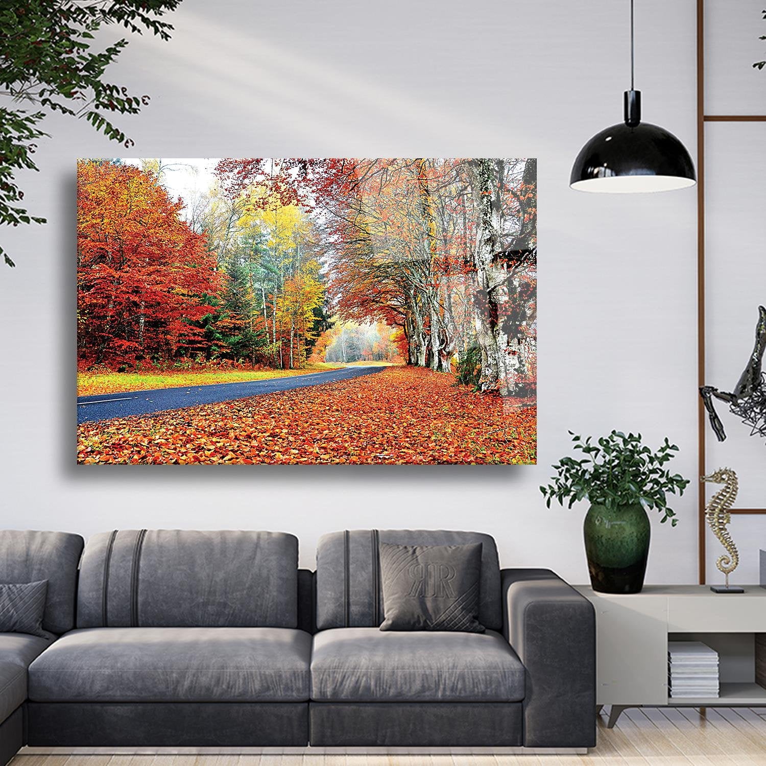 Sonbahar Yol Temalı Cam Tablo