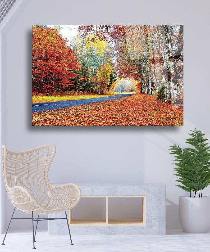Sonbahar Yol Temalı Cam Tablo