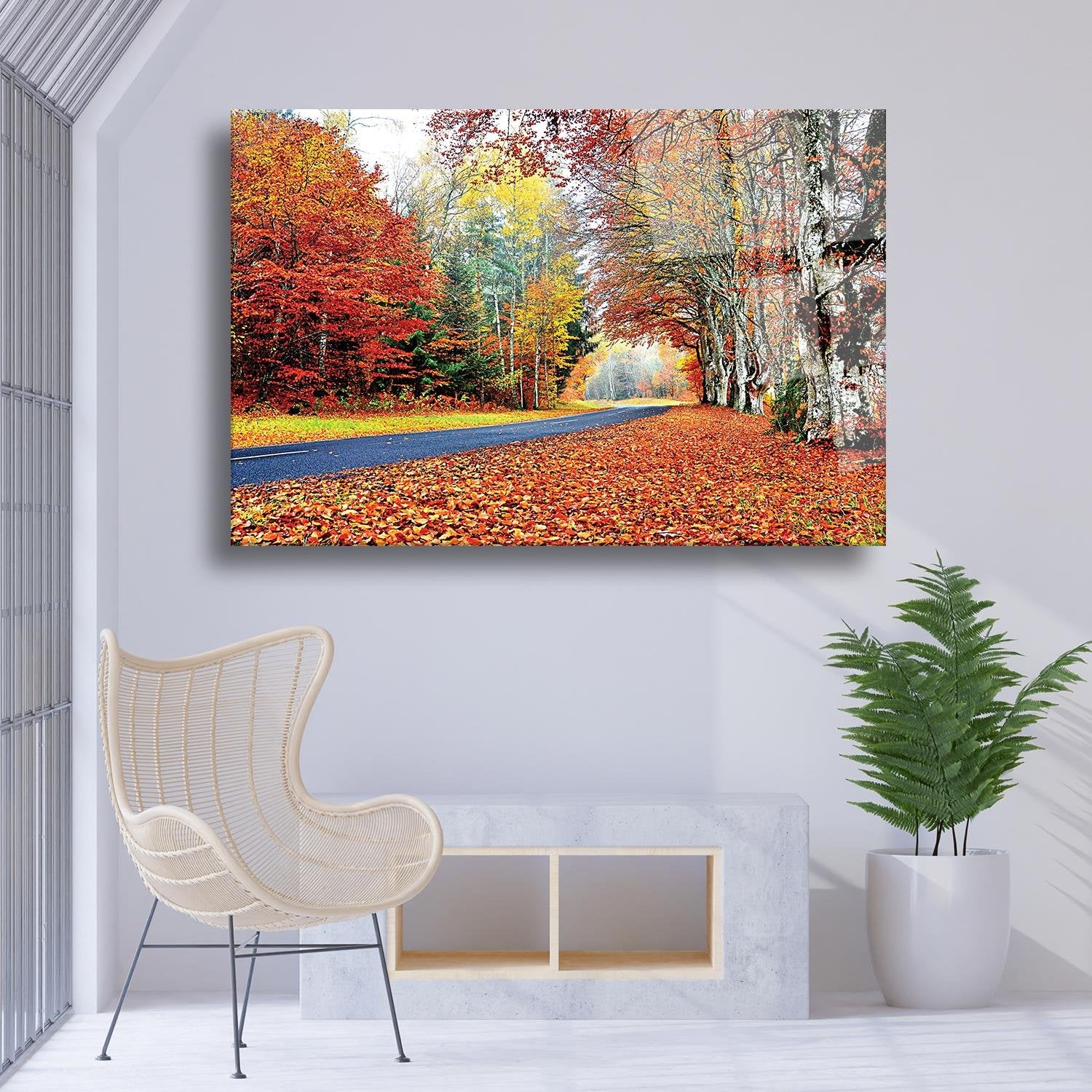 Sonbahar Yol Temalı Cam Tablo