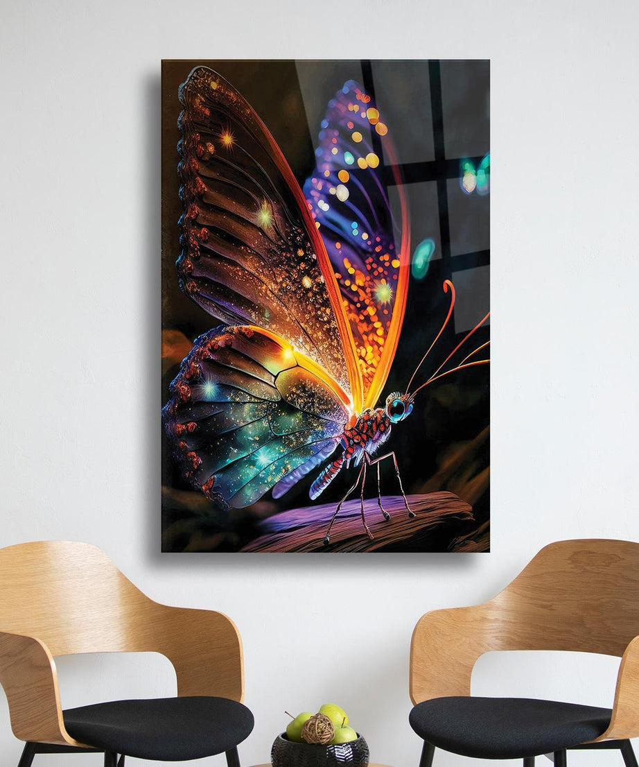 Sürrealist Renkli Kelebek Serisi Cam Tablo