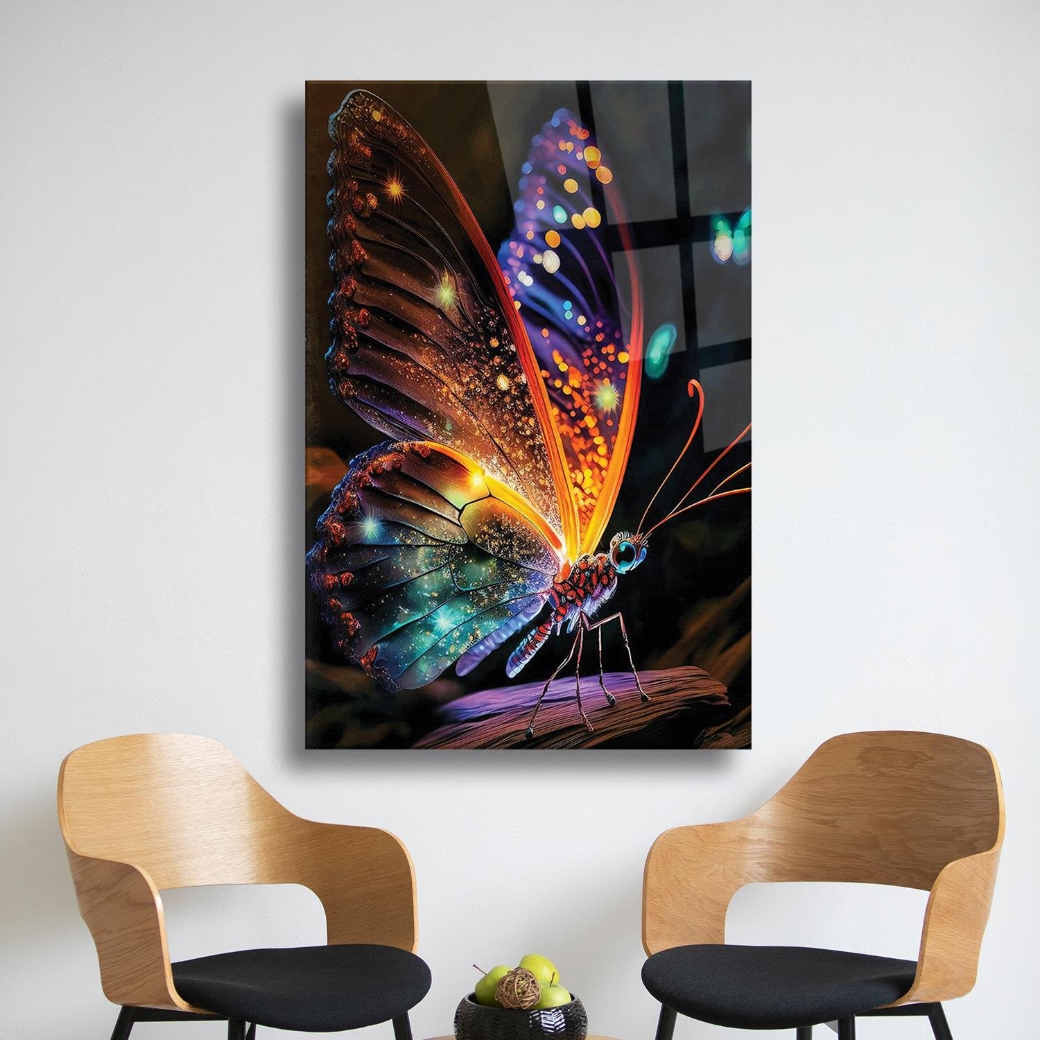 Sürrealist Renkli Kelebek Serisi Cam Tablo